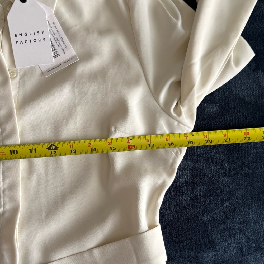 English Factory Pleated Collared Long Sleeve Midi Dress Sz M Cream Quiet Luxury - Picture 5 of 14